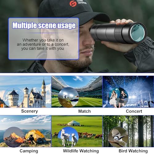 10-300x40 Military Telescope - Monoculars for Adults High Powered, Compact Monocular Telescope for Hunting, Star Gazing, Bird Watching, Travel (Smartphone Adapter & Tripod Include)