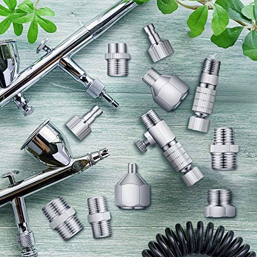 14 Pieces Airbrush Adapter Set Airbrush Quick Release Coupling Disconnect Adapter Kit Airbrush Quick Release Disconnect Fitting Connector Set Female Connectors for Air Compressor and Airbrush Hose