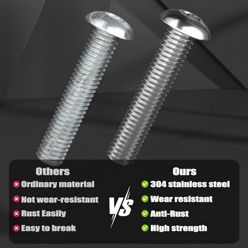 12Pcs 3/8-16 x 1-3/4" Button Head Socket Cap Bolts Screws, 304 Stainless Steel 18-8, Allen Hex Drive, Bright Finish, Fully Threaded, Hex Spanner Included