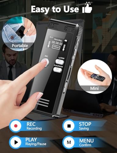 128GB Digital Voice Recorder Activated with Playback - 3072 Kbps HD Recording and Noise-Canceling Voice-Activated Recording, Audio Recording Device for Lectures Meetings, A-B Repeat, MP3 Player