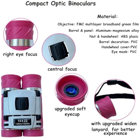 10x22 Compact Binoculars for Bird Watching, Mini Small Binoculars for Adults Kids Teens, Optical Binoculars for Opera Hiking Hunting Travel Concert Gift (Pink, 10x22)