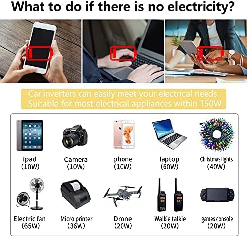 150W Power Inverter 12V DC to 110V AC Car Plug Adapter Outlet Converter with 3.1A Dual USB AC car Charger for Laptop Computer Black