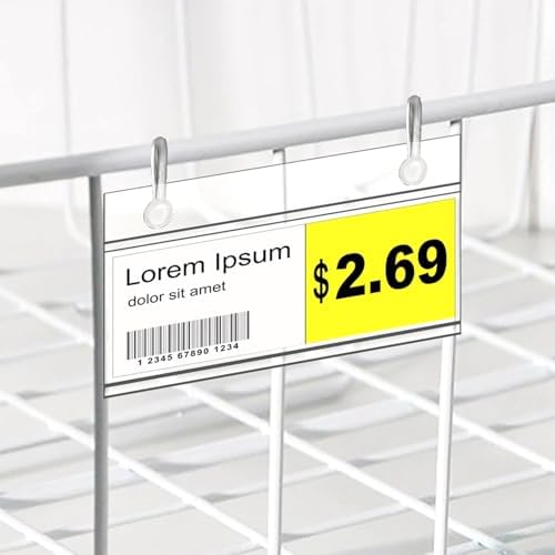 100 Pack Basket Label Holders, Plastic Wire Shelf Label Holders with Double Snap Lock Closure, Reusable Clear Price Tag Holder for Market, Retail Shop, Pantry(About 4" x 1.7")
