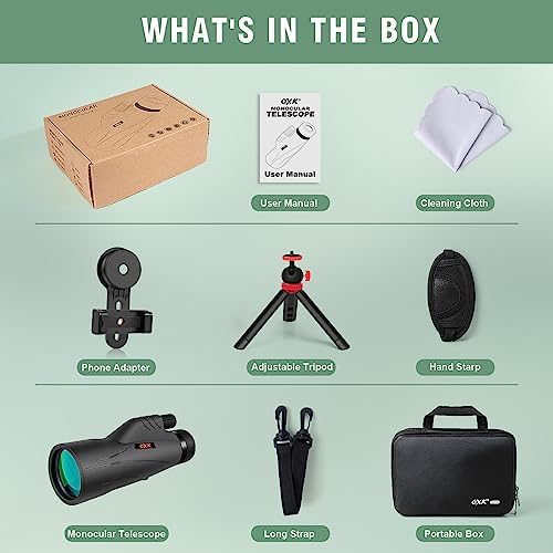 12x56 High Power Monocular Telescope with Smartphone Adapter Tripod Travel Bag, Larger Vision Monoculars for Adults with BAK4 Prism & FMC Lens, Suitable for Bird Watching Hunting Hiking Camping