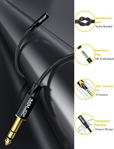 1/4 Headphone Adapter, 6.35 mm Male to 3.5 mm Female Audio Jack Adapter, Lossless Stereo Headphone Jack Adapter for Mixer Guitar Piano Amplifier Speaker or More - Matte Black(30cm)
