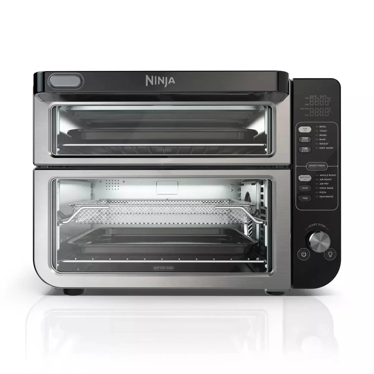 12-in-1 Double Oven with FlexDoor, FlavorSeal Smart Finish, Rapid Top Oven, Convection and Air Fry Bottom Oven DCT401