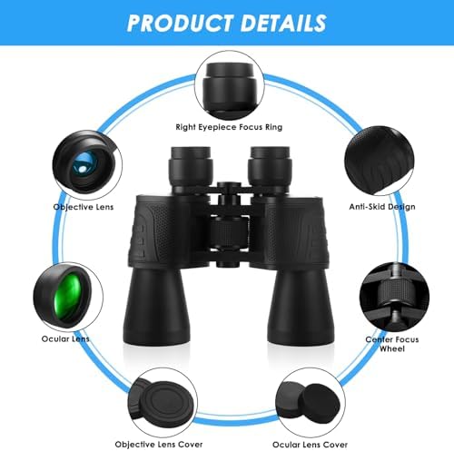 10x50 High Powered Binoculars for Adults, Professional Binoculars with Clear Vision, BAK4 Prism, FMC Lens, Waterproof Binoculars with Carrying Bag for Bird Watching Hunting Football Games