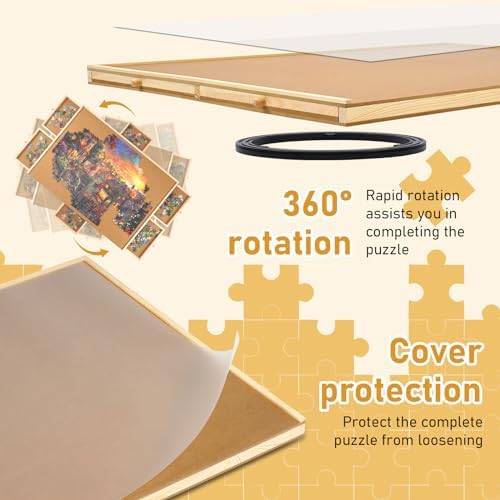 1000 Piece Rotating Puzzle Board with Drawers and Cover,23"x30"Portable Wooden Jigsaw Puzzle Table for Adults Portable,Lazy Susan Spinning Puzzle Boards Birthday Gift for mom