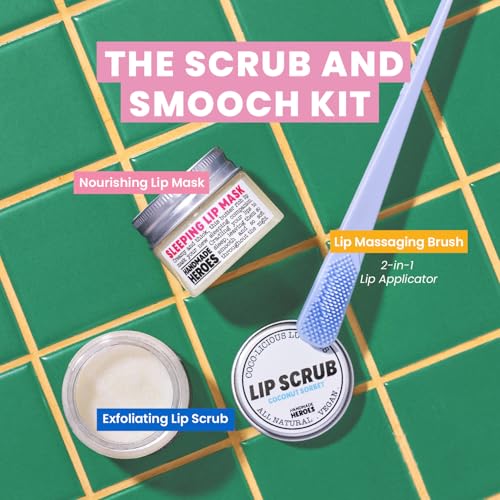 100% Natural Lip Scrub and Lip Mask, Vegan Conditioning Coconut Lip Exfoliator - Gentle Exfoliant, Sugar Lip Polish and Lip Exfoliator Scrubber for Chapped and Dry Lips (Original 3pc Set)