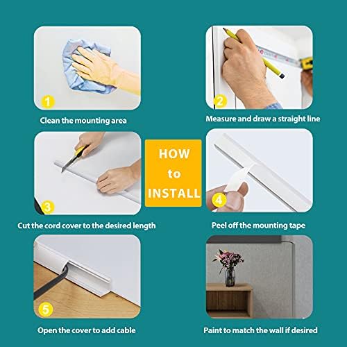 136in Corner Cable Concealer - One-Cord Corner Duct, Paintable Cord Cover, Cable Management Channel for Wall & Floor - 8 X L 17in, Black