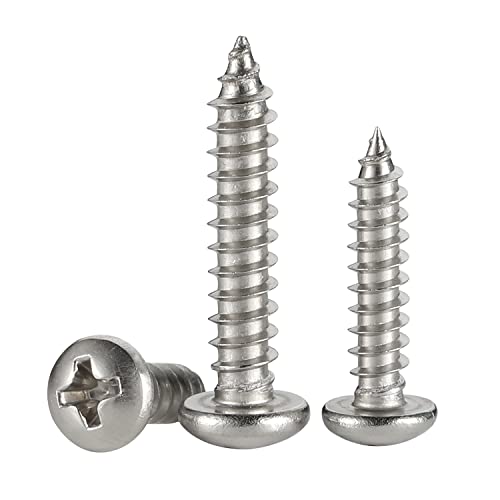 #12 x 1-1/2" Pan Head Self Tapping Screw, Pan Head Sheet Metal Screws Wood Screws, Stainless Steel 304 (18-8), 50 Pack