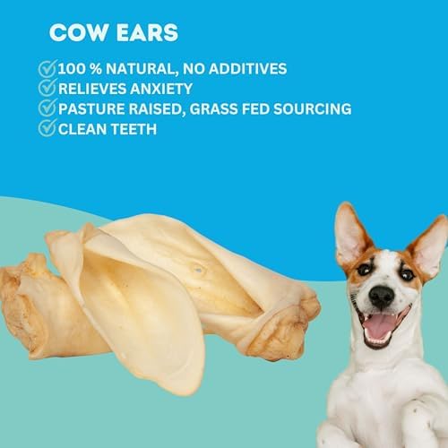 100% Natural Real Cow Ears (50 Pack) Prime Dog Chews, Over 5 inches Free Range Grass Fed Cattle, No additives, Chemicals or Hormones