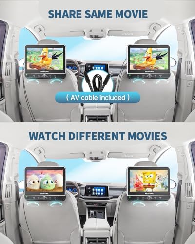 10.5" Dual Portable DVD Player with 1080P HDMI Input, Arafuna Car DVD Player Dual Screen Play A Same or Two Different Movies, Headrest DVD Player for Car Support USB/SD, Last Memory
