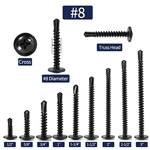 #8 x 1-1/2" Sheet Metal Screws 100Pcs 410 Stainless Steel Truss Head Fast Self Tapping Screws Black Oxide by SG TZH