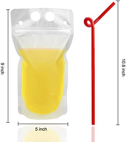 100 Pcs Drink Pouches with 100 Straw Holes, Freezable Juice Pouches, Translucent Reclosable Zipper Plastic Pouches Drink Bags for Cold & Hot Drinks for Adults and Kids