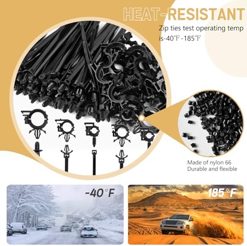 150pcs Push Mount Cable Zip Tie with Car Wire Loom Routing Clips, Universal Compatible with GM Ford Trucks Cars Sedan UTV Engine Bay Self Locking Straps