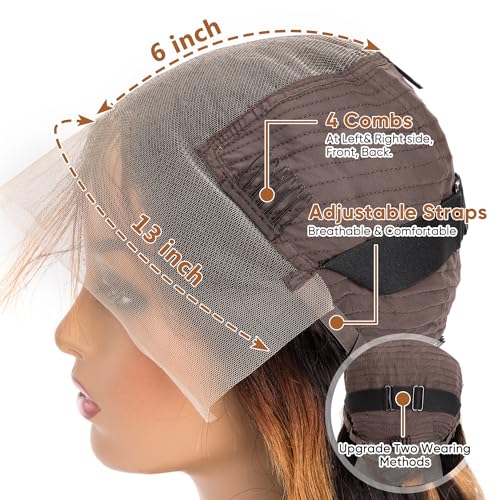 13x6 Highlight Ombre Lace Front Wig Human Hair 200 Density HD Lace Front Wigs Human Hair Pre Plucked FB/30 Body Wave Lace Frontal Wigs Human Hair Balayage Wigs for Women 22 Inch