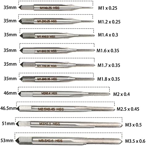 10pcs Micro Taps Bit Small Hand Screw Thread Taps M1-M3.5 HSS Mini Metric Plug Tap Screw Tap Drill Tap Drill Set Tapping tool with Adjustable Tap Wrench 1/16-1/4''