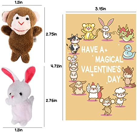12 Pack Plush Animal Finger Puppet Toy with Valentine's Greeting Cards, Valentine School Classroom Prize Party Favor Toys, Valentine Gift Exchange