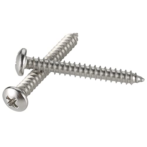 #12 x 1-1/2" Pan Head Self Tapping Screw, Pan Head Sheet Metal Screws Wood Screws, Stainless Steel 304 (18-8), 50 Pack