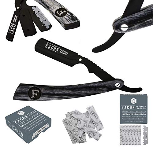 100 BLADES + Facón Professional Wooden Straight Edge Barber Razor - Salon Quality Cut Throat Shavette