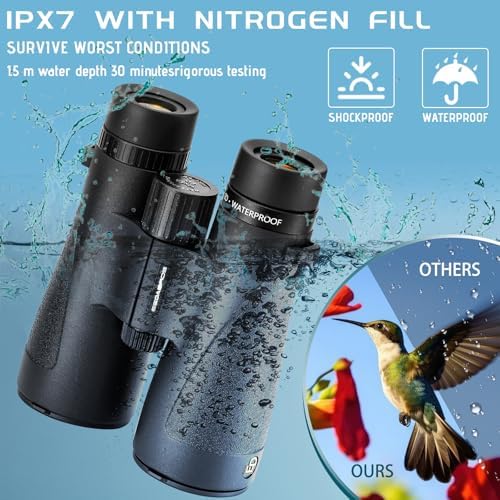 12×50 UHD Binoculars for Adults High Powered with ED Glass- Large View Binoculars with Clear Low Light Vision - Lightweight Waterproof Binoculars for Bird Watching Hunting Stargazing