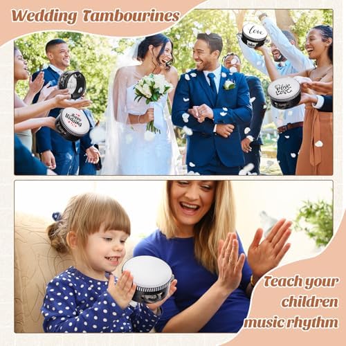 12 Pcs Wedding Tambourine Drum for Adults Hand Held Percussion Gift Wood Metal Jingles Musical Educational Drum Instrument for Church Wedding Party Games(Black,4 Inch)