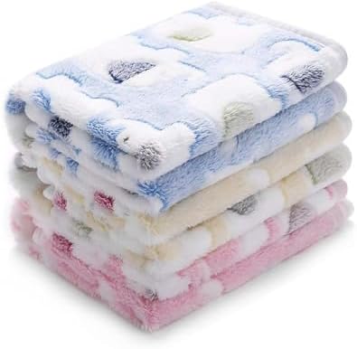 1 Pack 3 Blankets Super Soft Fluffy Premium Cute Elephant Pattern Pet Blanket Flannel Throw for Dog Puppy Cat Blue/Pink/Yellow Medium(30x20 inch)