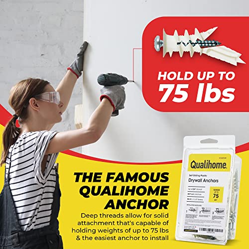 #8 Self Drilling Drywall Plastic Anchors with Screws - No Pre Drill Hole Preparation Required - 75 Lbs (100 Pack)