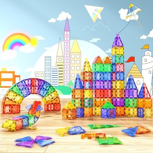 102PCS Magnetic Tiles Building Blocks Stem Toys for 3+ Year Old Boys and Girls Montessori Toys Toddler Kids Gifts Parents Approved Sensory Toys