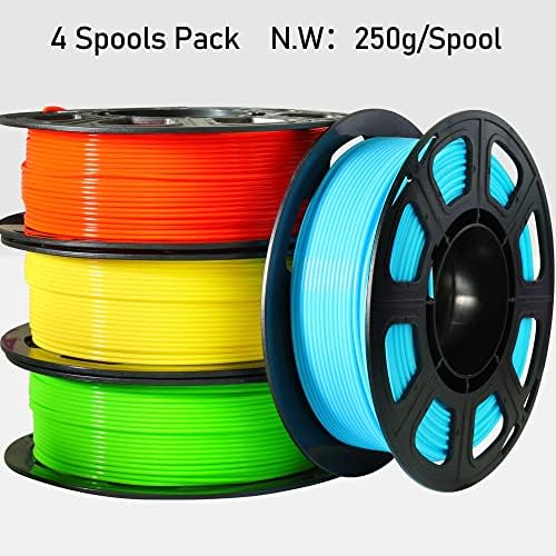 1.75mm 3D PLA Filament 4 in 1 Bundle: Yellow, Orange, Lime Green, Sky Blue, 4 Bright Colors Packed, Each Spool 250g, 4 Spools Packed, Total 1Kg 3D Printing Material with Extra 3D Print Tool by MIKA3D