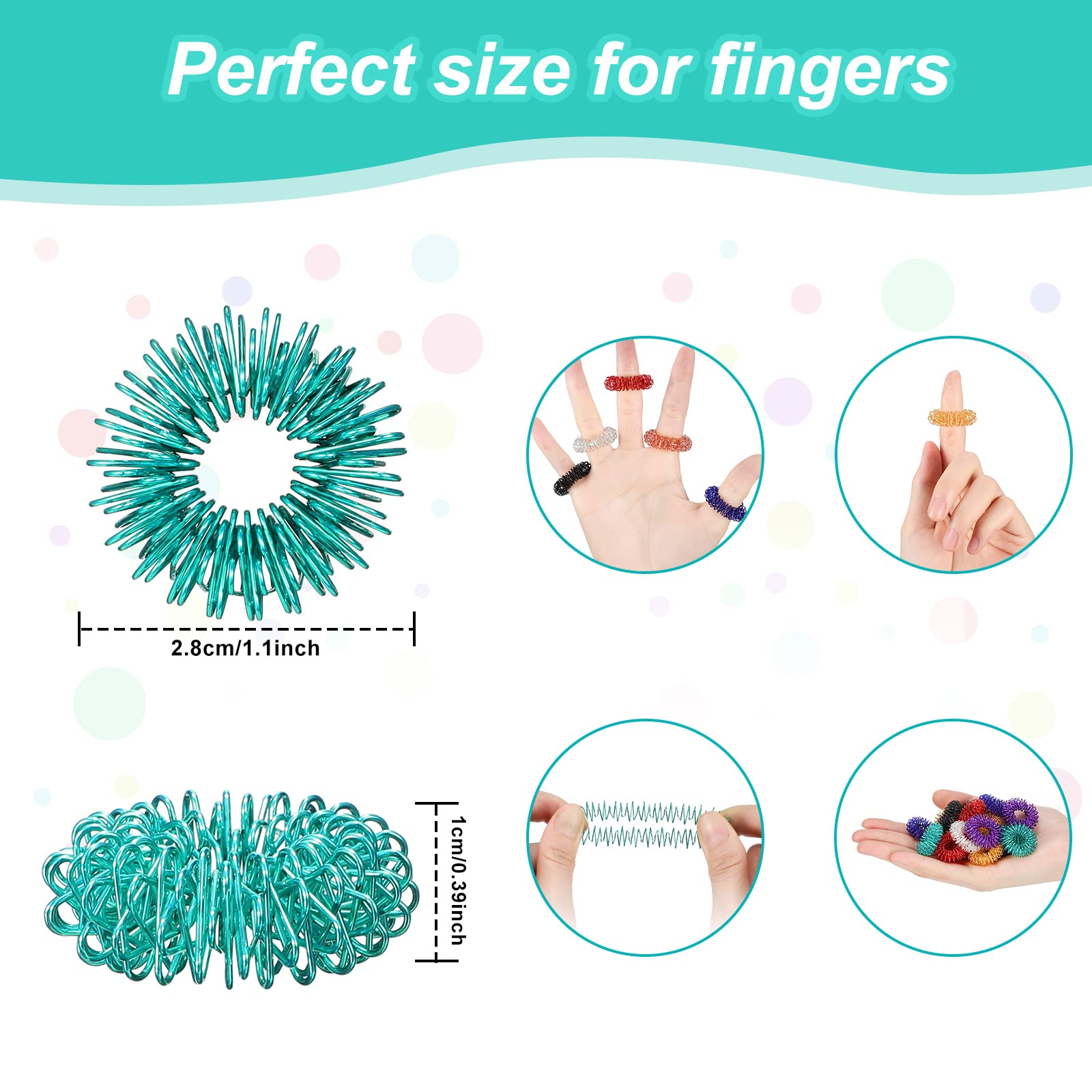 100 Pack Spiky Sensory Finger Rings, Acupressure Rings Spiky Sensory Finger Rings for Teens, Adults, Silent Stress Reducer and Massager Fidget Ring for Anxiety for Men, Women (Classic Colors)