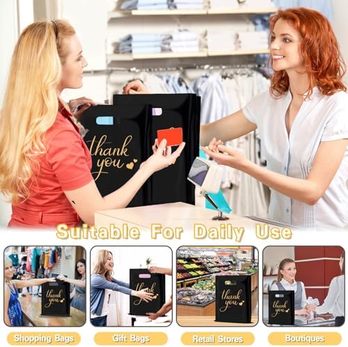 12x15In 100 Pcs Thank You Bags Shopping Bags for Small Business, 2.36 Mil Extra Thick Gifts Bag, Plastic Merchandise Bags with Handle for Stores Boutique, Clothes