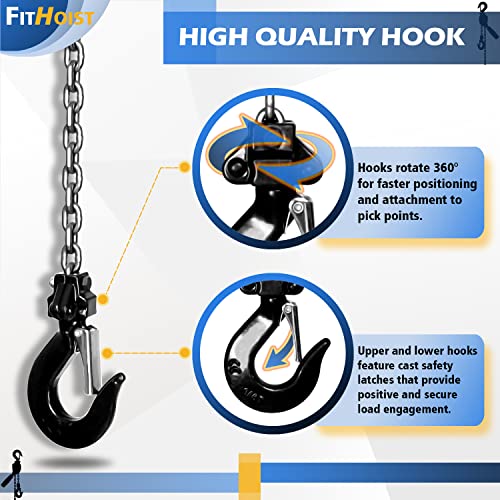 1/4Ton Chain Hoist (2-Pack) 550Lbs Capacity 10ft Lift Small Come Along Alloy Steel G80 Chain 2 Heavy Duty Hooks, Manual Lever Chain Hoist for Garages Warehouse Automotive Machinery