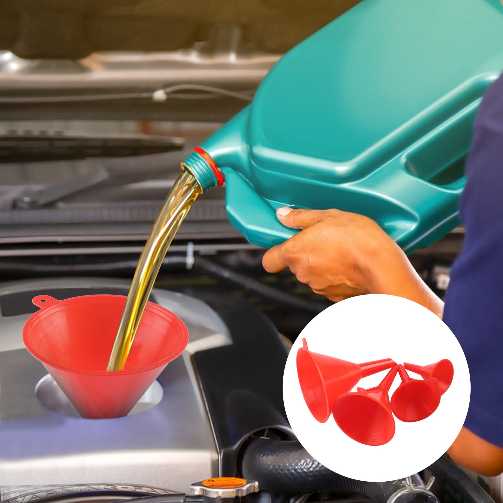 10 Pcs Automotive Funnels Set, Wide Mouth Fuel Funnels, Plastic Long Neck Oil Flexible Right Angle Funnelss, with Detachable Spout and Filter, Plastic Funnel Set for Water/Gasoline/Coolant/Engine Oil