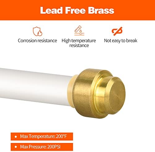 12 Pack Push-to-Connect Plumbing Fittings, 1/2" Pushfit End Cap Fittings with Disconnect Clip for Copper, PEX, CPVC Pipe (1/2" End Cap, 12)