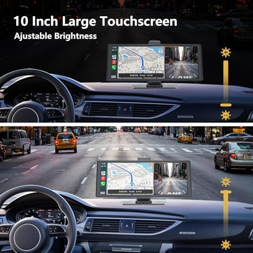 10.26" HD Carplay Screen for Car, Portable Wireless Apple Android Auto Car Play Stereo with Voice Control, 4K Dashcam, 1080P Backup Camera, Mirror Link, Bluetooth GPS，Car Audio Receivers