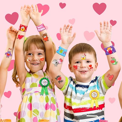 144 PCS Valentine Party Set - 72 Temporary Tattoos & 72 Slap Bracelets - Perfect for Themed Parties, Baby Showers, Classroom Rewards & Gifts for Kids