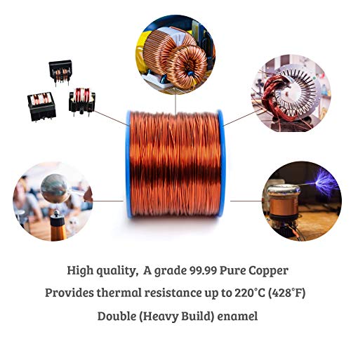 14 AWG - 1 lb (80 feet) 99.9% Pure Copper Wire, Enameled Magnetic Wire for Motor, Transformer, Magnetic Coil, & Electroculture Gardening, Winding Magnet Wire - 220°C (428°F) Thermal Class