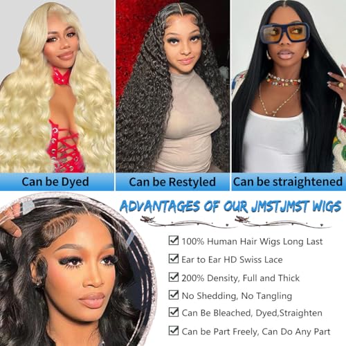 13x6 Lace Front Wigs Human Hair 200% Density HD Transparent Body Wave Lace Front Wigs Human Hair Body Wave Glueless Frontal Wigs Human Hair for Women Pre Plucked with Baby Hair Natural Black 36Inch