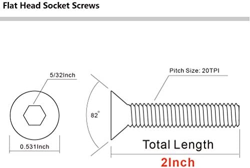 1/4-20 x 2" Flat Head Socket Cap Screws, Allen Socket Drive, Stainless Steel 18-8 (304), Full Thread, Bright Finish, 25 PCS