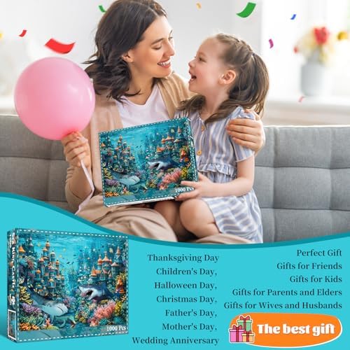 1000 Piece Puzzle for Adults, Sea King Castle Jigsaw Puzzle, Impossible Puzzles Game, Interlock Perfectly No Dust, Home Decoration Puzzle, Gift for Friends Parents Kids Couples