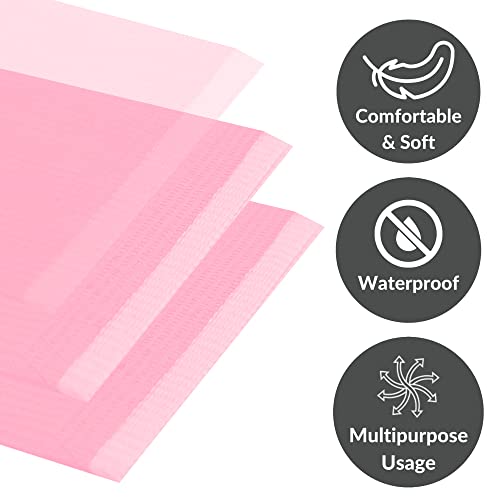 13" x 18" Pink Dental Bibs Disposable Pack of 125 - Soft and Waterproof Dentist Bibs Napkin for Medical Patients Dental Tray Covers - Lash Dental Bibs, Nail Paper Towels for Acrylic