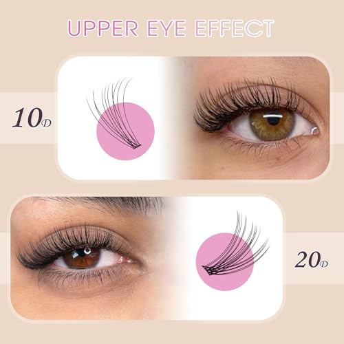 10D+20D Lash Clusters, 400PCS Lash Extension Kit Wispy Mink Individual Lashes 8-14mm Soft Cluster Lashes Natural Cluster Eyelash Extension Kit With Lash Bond and Seal Tweezers(10D+20D)