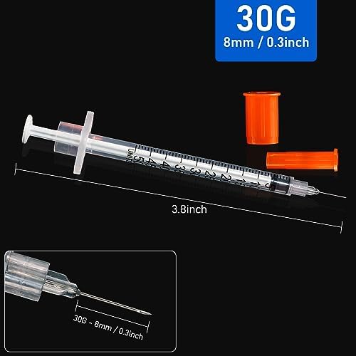 0.5ml/cc 30Ga 0.3inch Syringe with Needle, Sterile Individually Wrapped Package of 20
