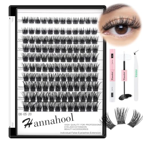 10Rows Mixed 10-12-14-16mm /8-10-12-14mm Individual False Eyelashes D Curl Wide Stem Dramatic Black Makeup Cluster Eyelashes Natural Volume Eye Lashes Extensions (HD-lashes kit-10-12-14-16MM Mixed)