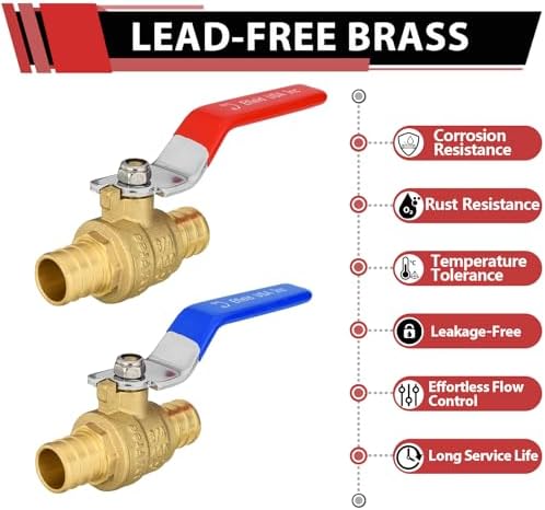 (Pack of 2) EFIELD 3/4 Inch Pex Brass Full Port Shut-off Ball Valve for Hot and Cold Water