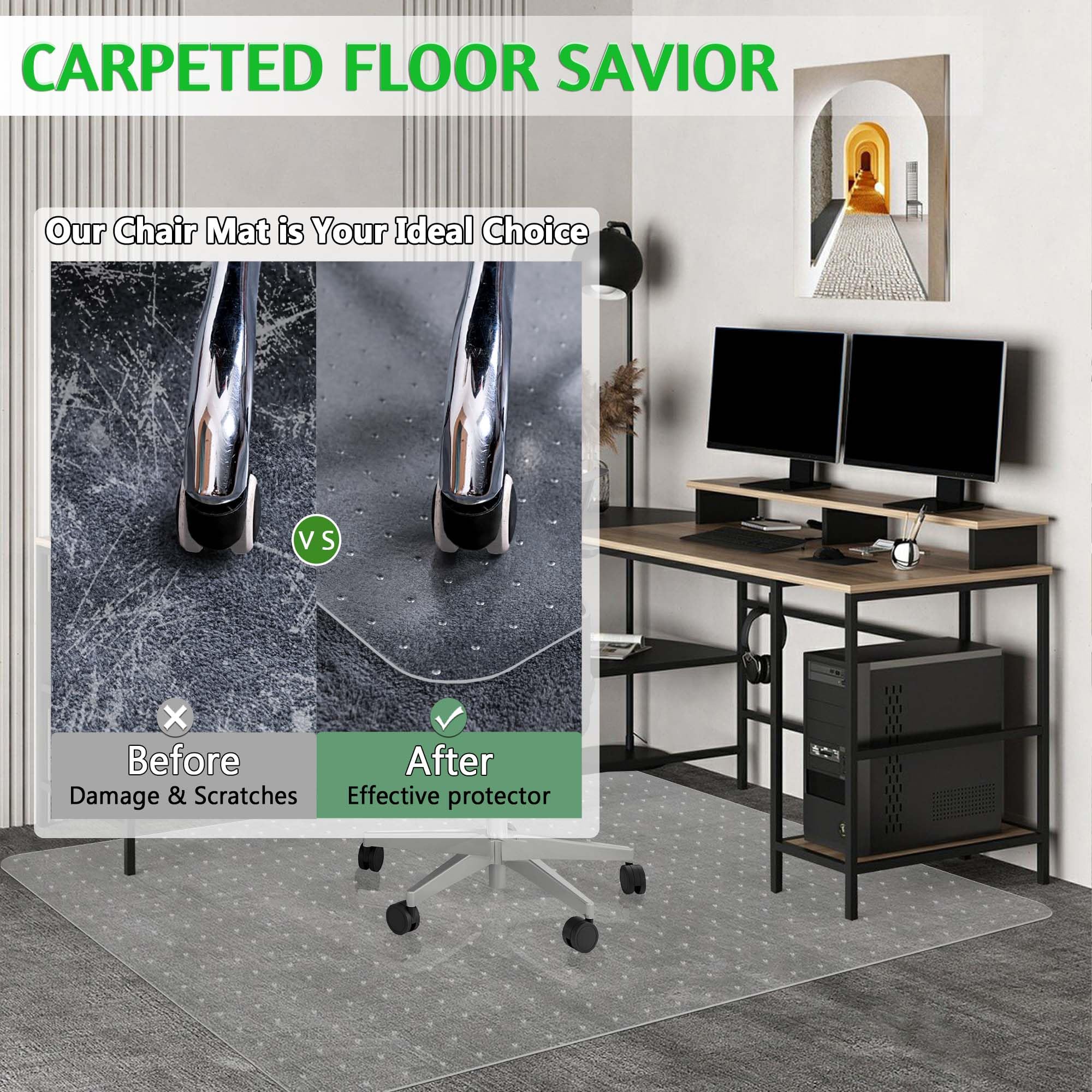 100pointONE Extra Large Office Chair Mat for Carpet, 48" x 60" Clear Desk Chair Mat for Low Pile Carpeted Floors- Easy Glide Plastic Floor Mat for Office Chair on Carpet