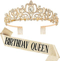 "Birthday Queen" Sash & Rhinestone Tiara Set COCIDE Silver for Women Birthday Decoration Kit Headband for Girl Glitter Crystal Hair Accessories for Party Cake Topper