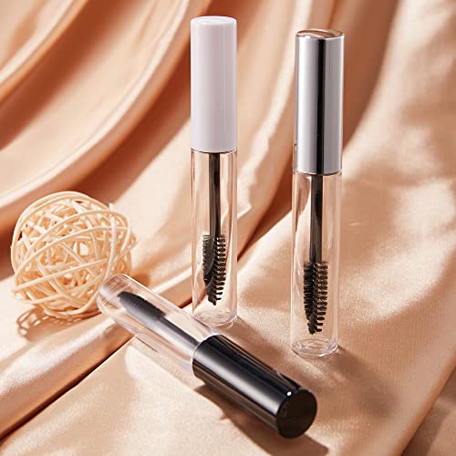 12 Pack 10ml Empty Mascara Tube with Brush Wand, YITOU Refillable Eyelash Cream Container DIY Cosmetics Bottle for Castor Oil/Eyebrow Growth Serum/Coconut Oil, 12 Rubber Inserts, 2 Funnel, Black